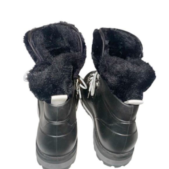 Michael Kors Black Lanis PVC & Faux Fur Rain Boot Sz 9 Reflective Laces - Picture 5 of 16